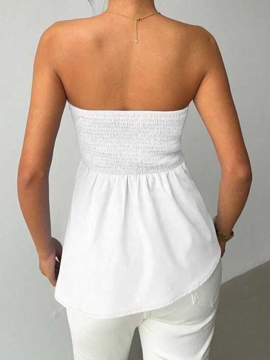 White Casual Women's Elegant 3d Floral Asymmetrical Hem Tube Top - Picture 2 of 7